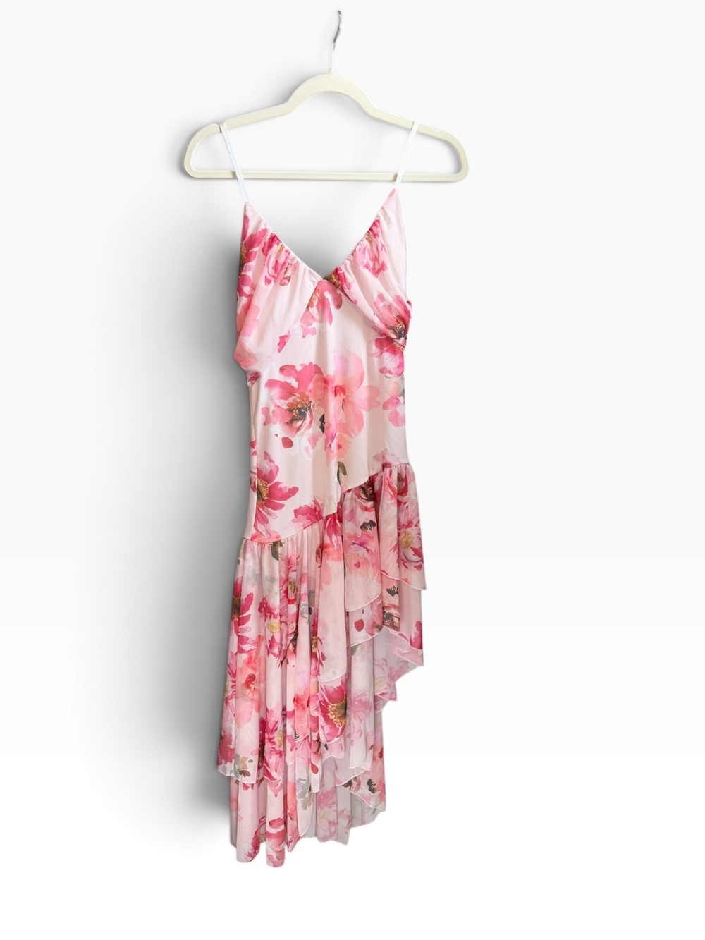 Amazon Pink Floral Asymmetric Slip Dress